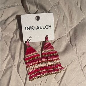INK+ALLOY Pink and Gold Beaded Fringe Earrings